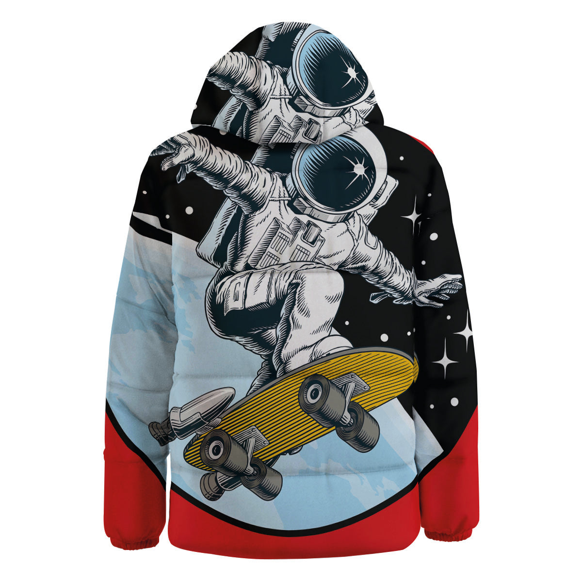 Astronaut Skateboard Print Down Jacket-grizzshop