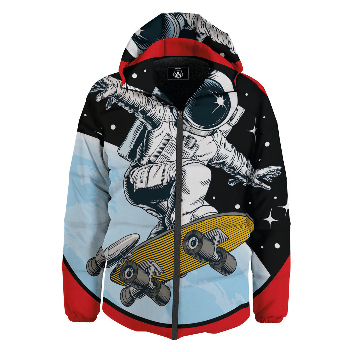 Astronaut Skateboard Print Down Jacket-grizzshop