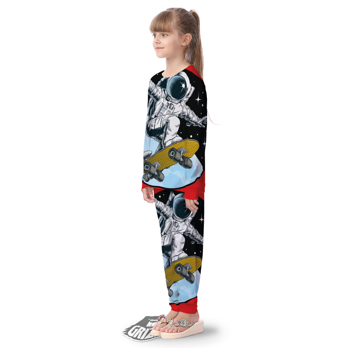Astronaut Skateboard Print Kid's Pajamas-grizzshop