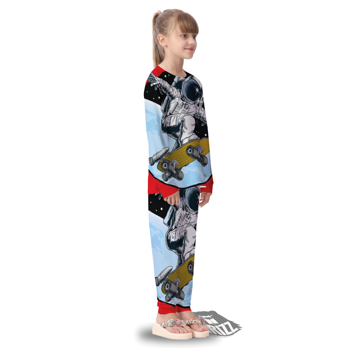 Astronaut Skateboard Print Kid's Pajamas-grizzshop