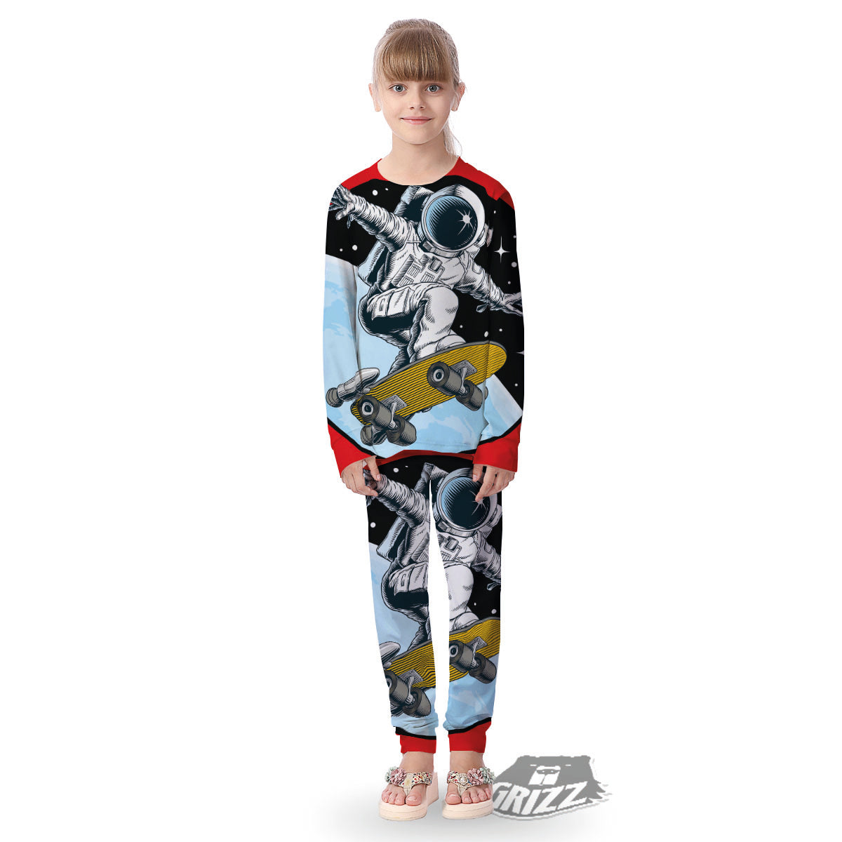 Astronaut Skateboard Print Kid's Pajamas-grizzshop