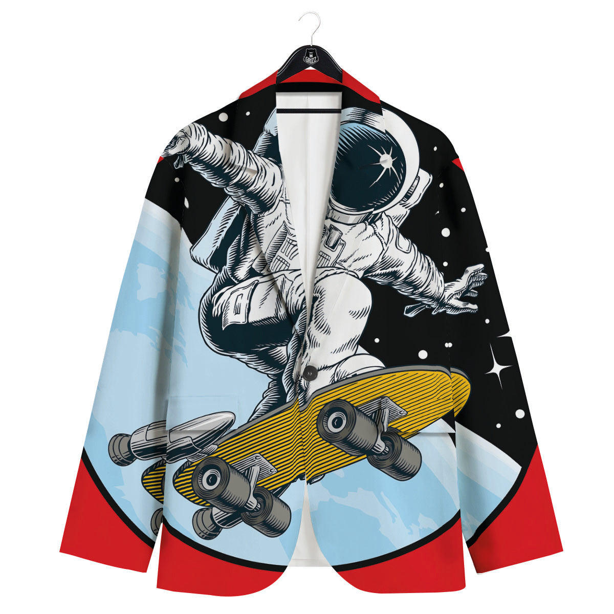 Astronaut Skateboard Print Men's Sport Coat-grizzshop