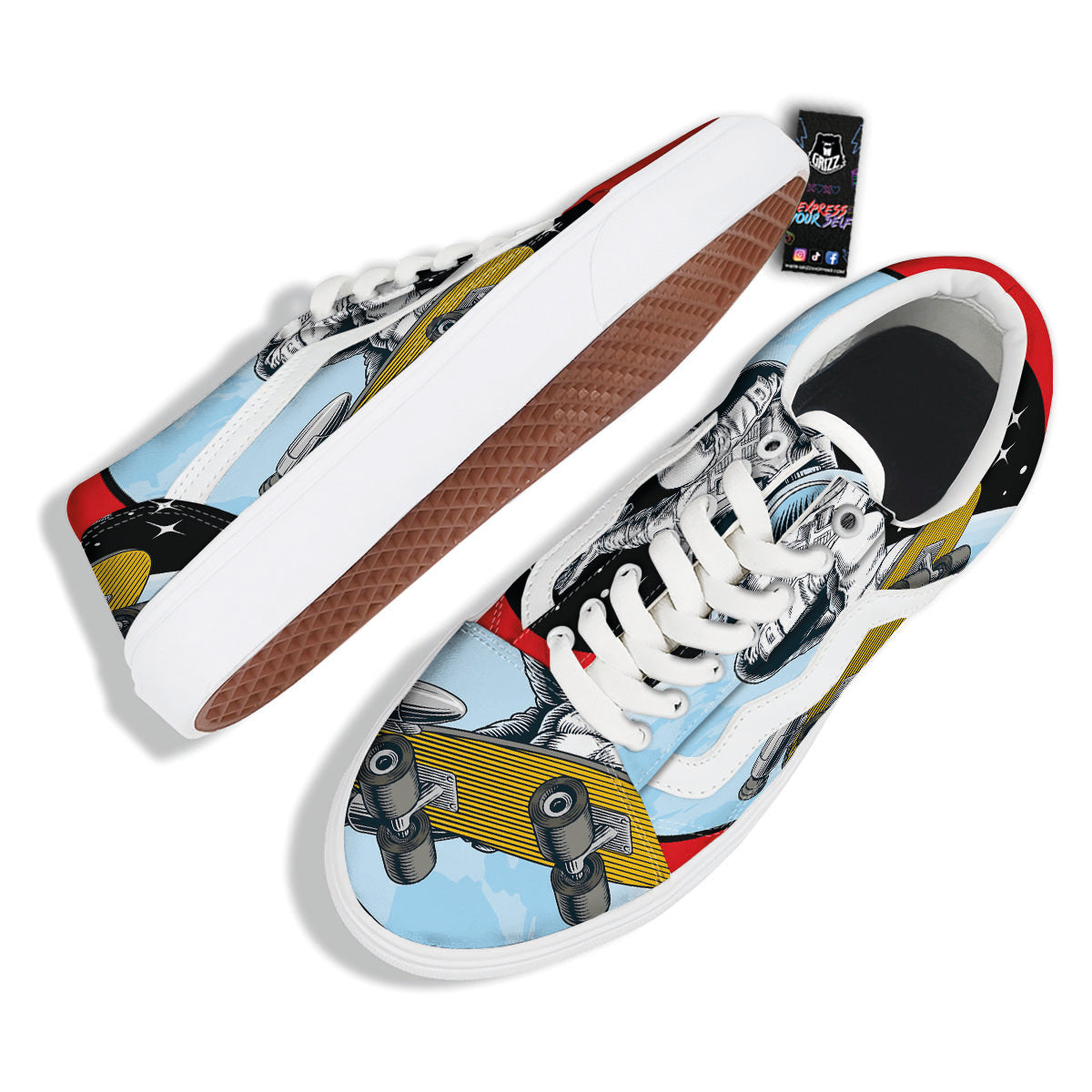 Astronaut Skateboard Print Skate Shoes-grizzshop