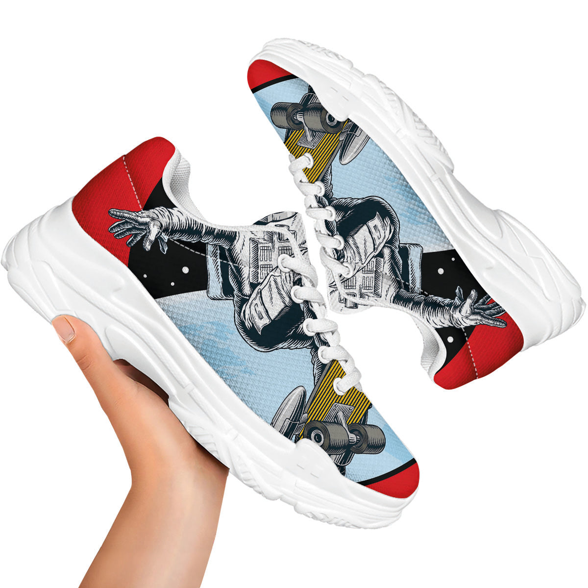 Astronaut Skateboard Print White Chunky Shoes-grizzshop