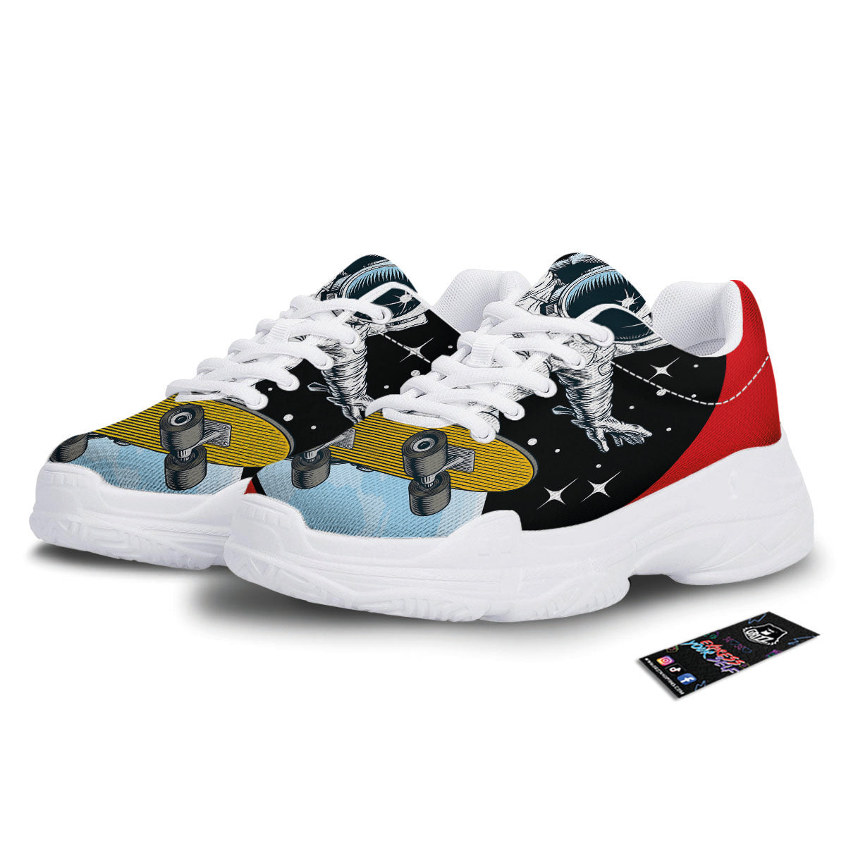 Astronaut Skateboard Print White Chunky Shoes-grizzshop