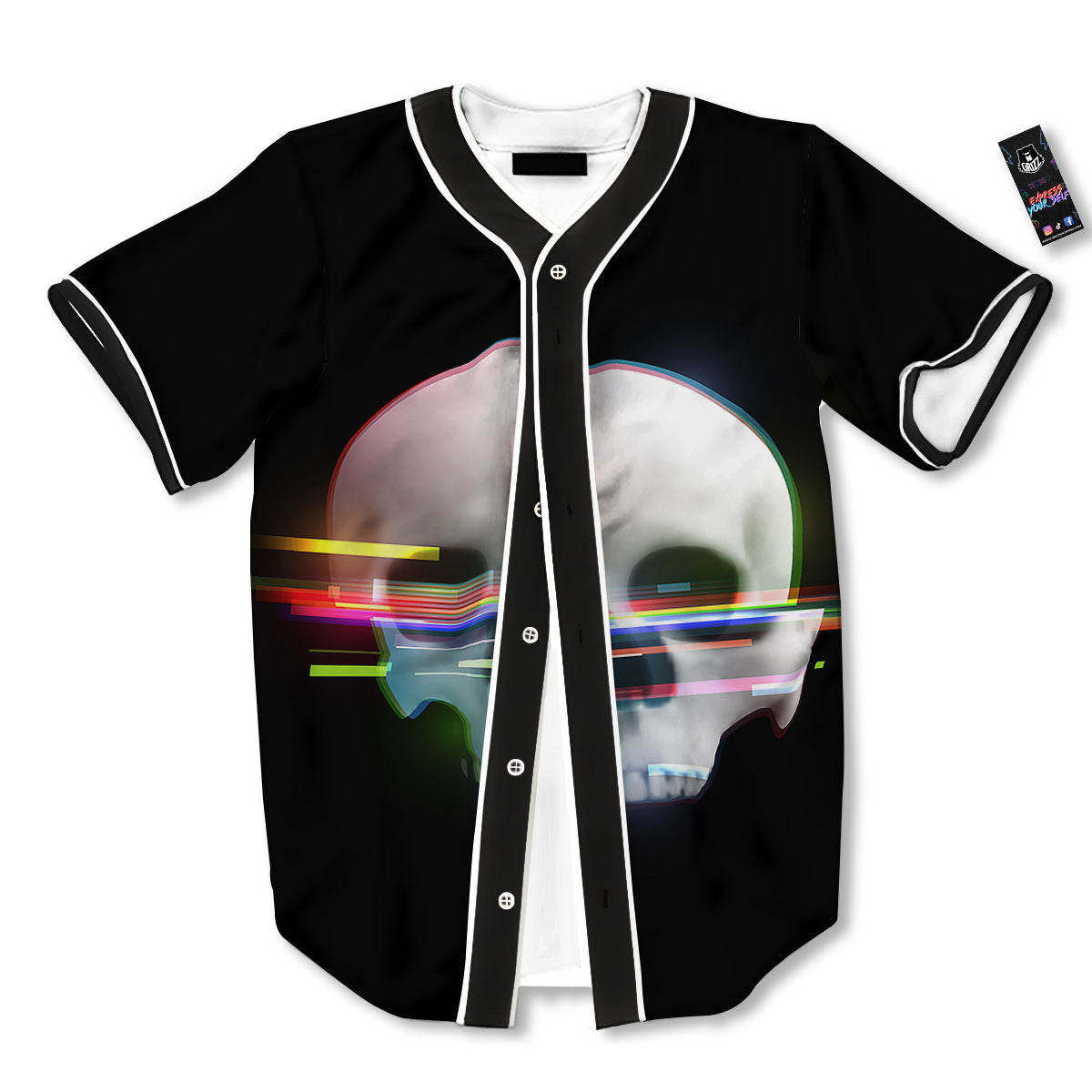 Astronaut Skull Digital Glitch Print Baseball Jersey-grizzshop