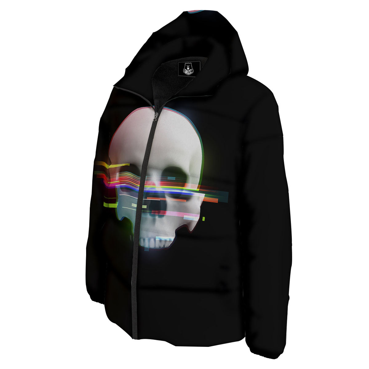Astronaut Skull Digital Glitch Print Down Jacket-grizzshop