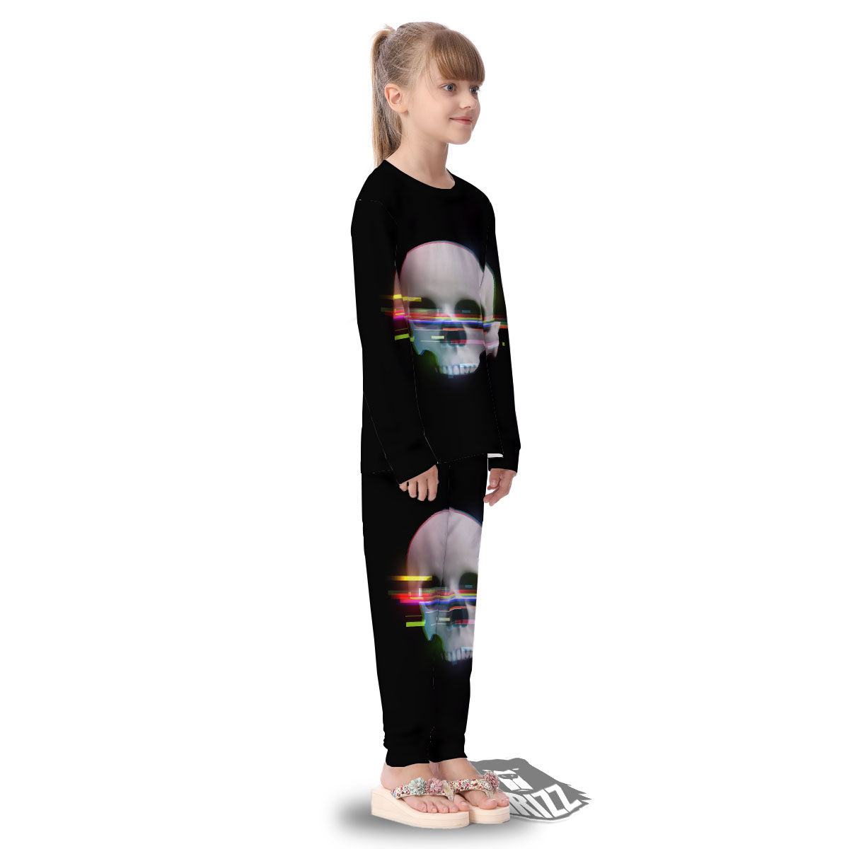 Astronaut Skull Digital Glitch Print Kid's Pajamas-grizzshop