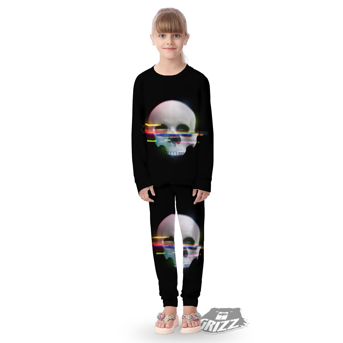 Astronaut Skull Digital Glitch Print Kid's Pajamas-grizzshop