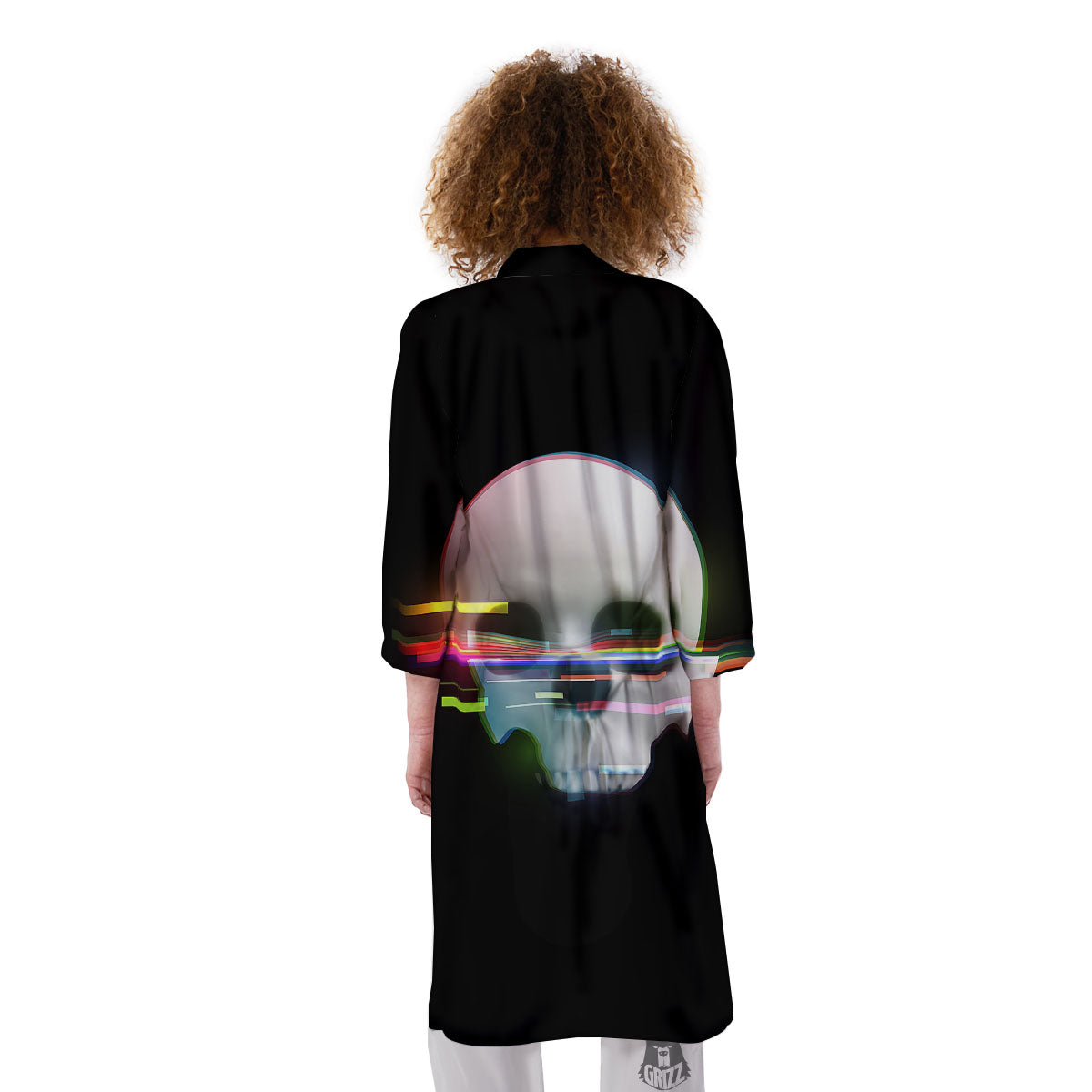 Astronaut Skull Digital Glitch Print Kimono-grizzshop
