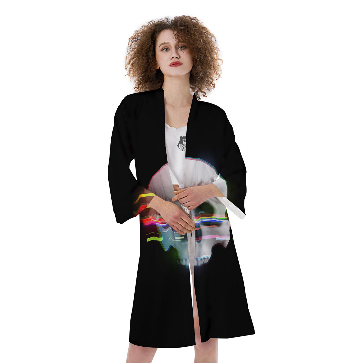 Astronaut Skull Digital Glitch Print Kimono-grizzshop