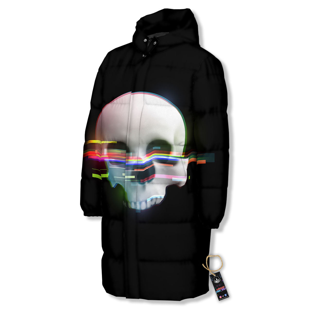 Astronaut Skull Digital Glitch Print Long Down Jacket-grizzshop