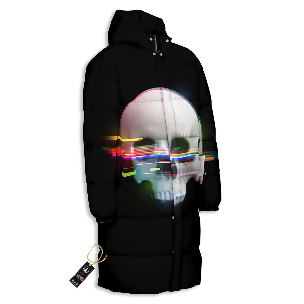 Astronaut Skull Digital Glitch Print Long Down Jacket-grizzshop