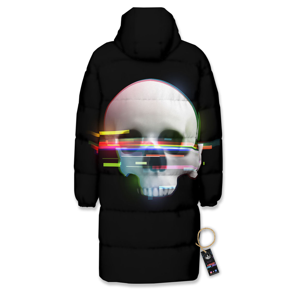 Astronaut Skull Digital Glitch Print Long Down Jacket-grizzshop