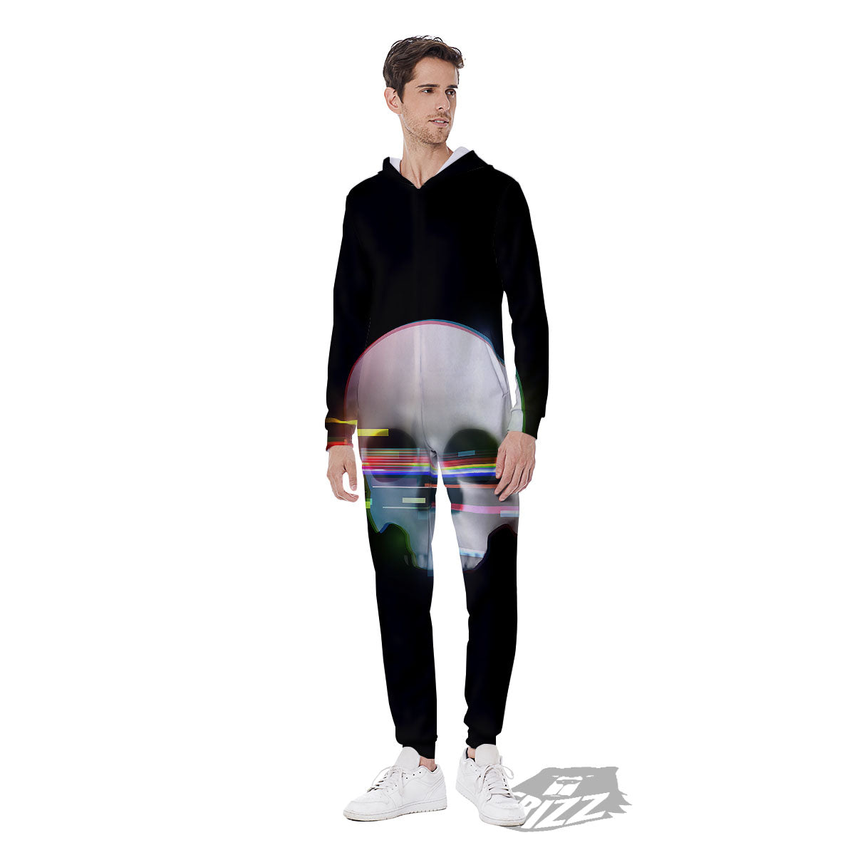 Astronaut Skull Digital Glitch Print Men's Jumpsuit-grizzshop