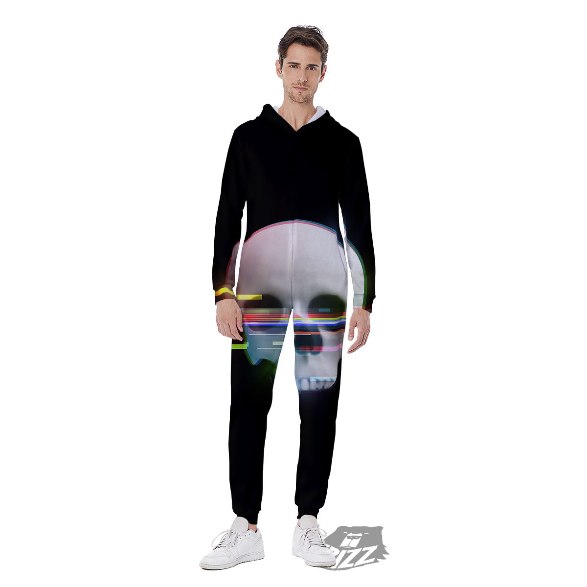 Astronaut Skull Digital Glitch Print Men's Jumpsuit-grizzshop