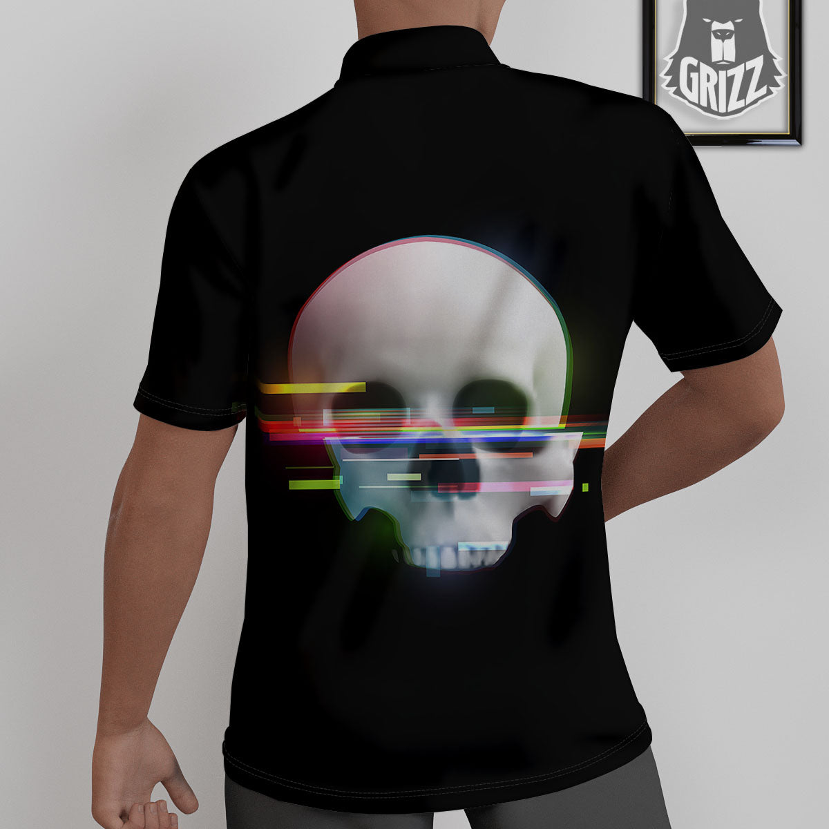 Astronaut Skull Digital Glitch Print Untucked Shirts-grizzshop