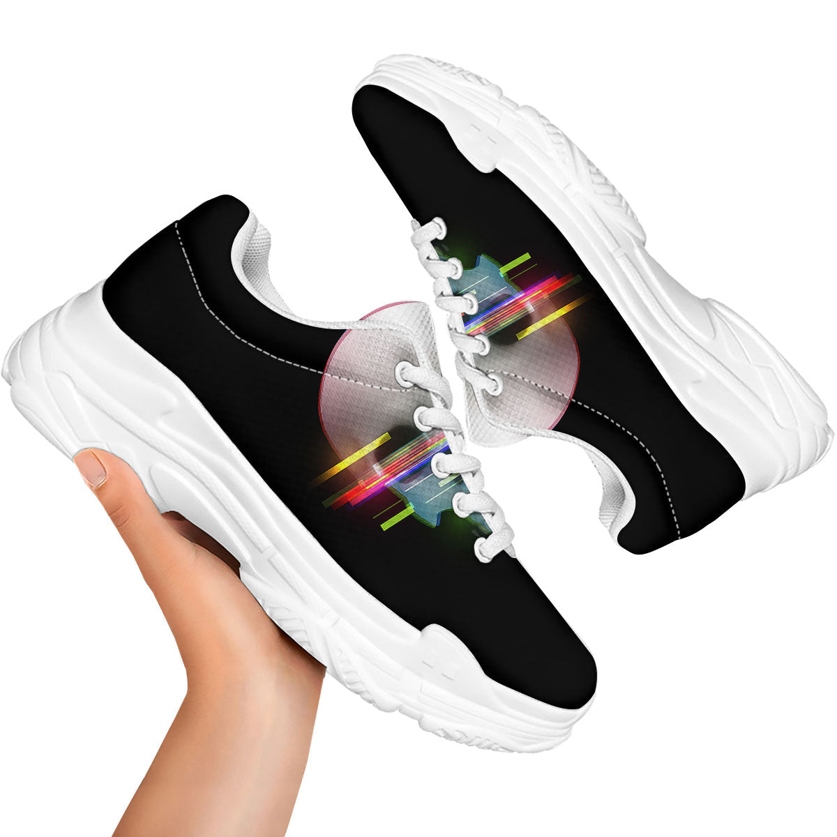 Astronaut Skull Digital Glitch Print White Chunky Shoes-grizzshop