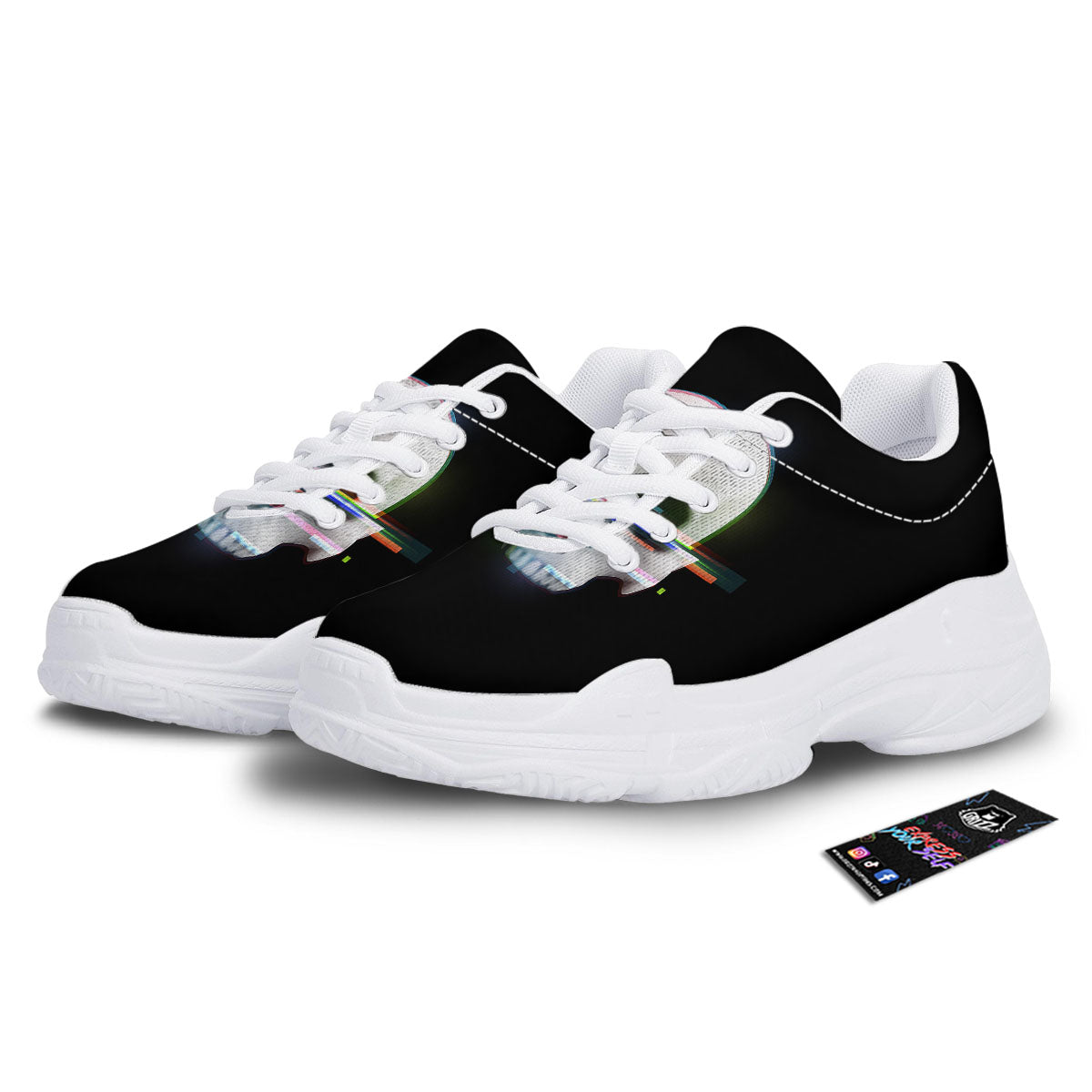 Astronaut Skull Digital Glitch Print White Chunky Shoes-grizzshop