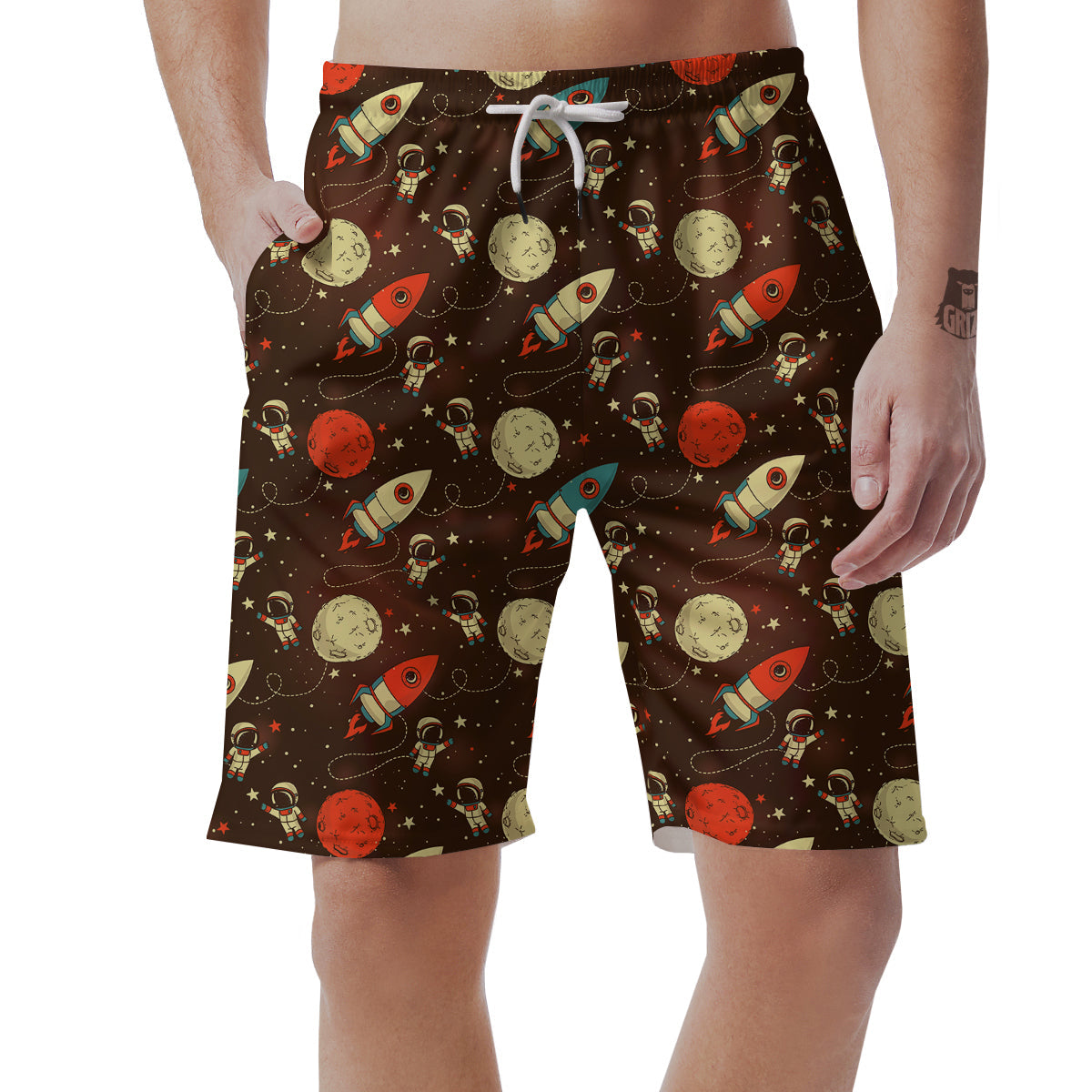 Astronaut Space Pattern Print Men's Shorts-grizzshop