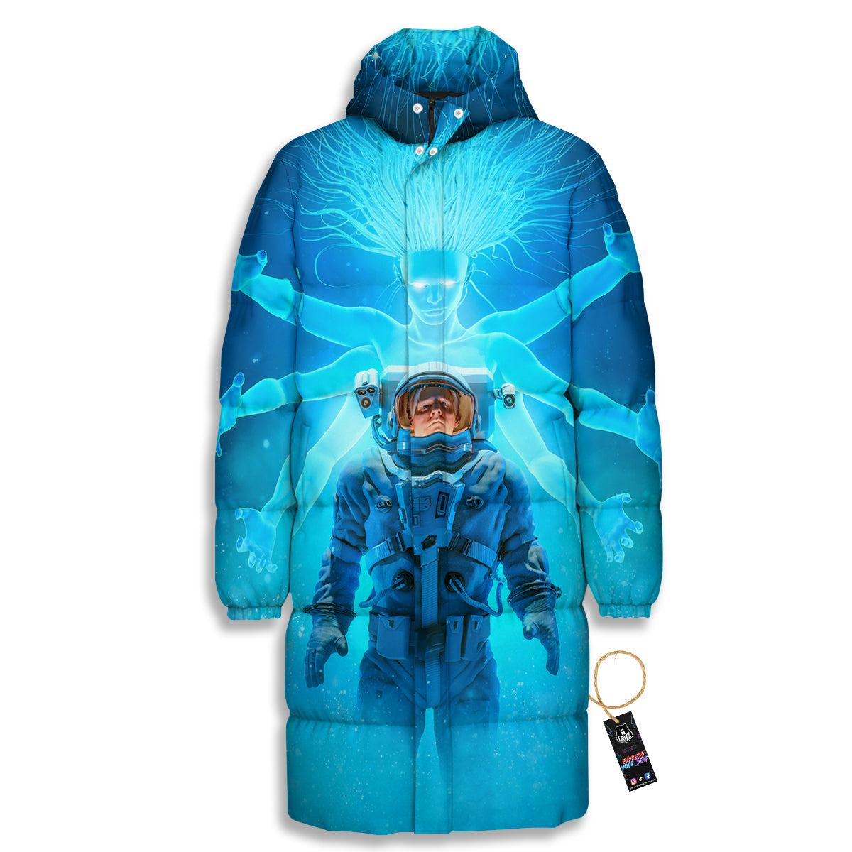 Astronaut And Female Alien Print Long Down Jacket