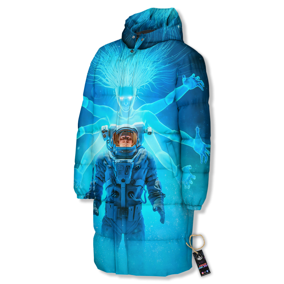 Astronaut And Female Alien Print Long Down Jacket