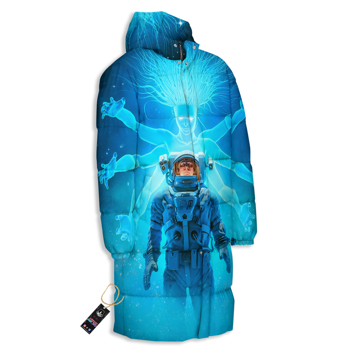 Astronaut And Female Alien Print Long Down Jacket