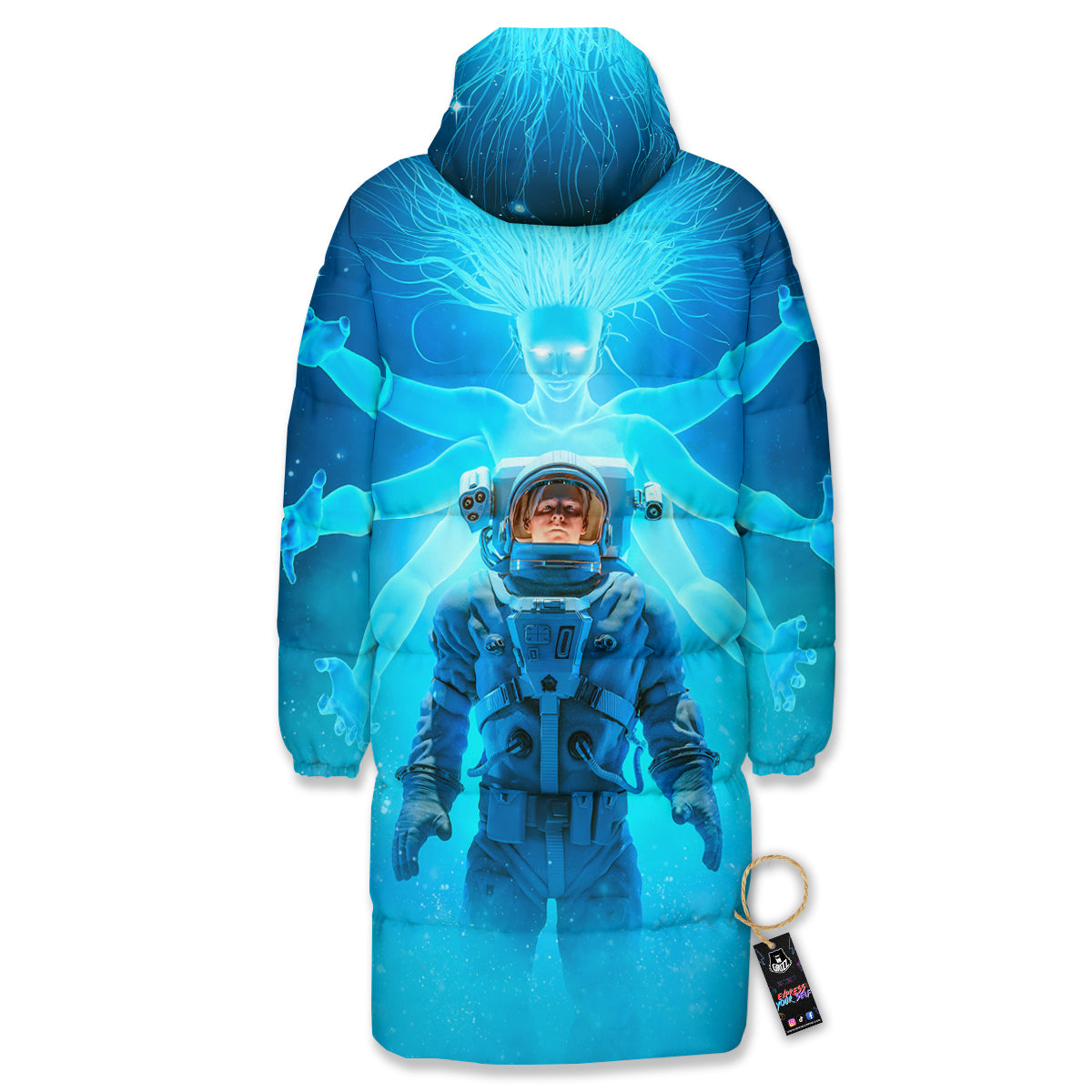 Astronaut And Female Alien Print Long Down Jacket
