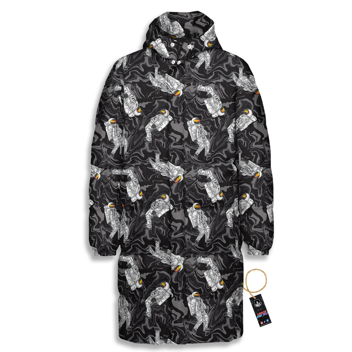 Astronaut Floating In Space Print Long Down Jacket