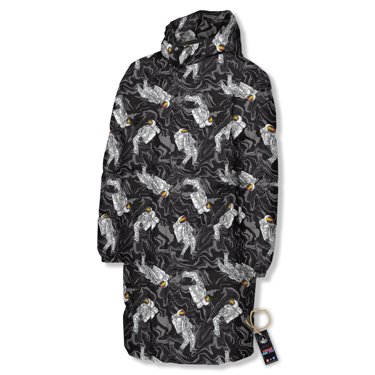 Astronaut Floating In Space Print Long Down Jacket