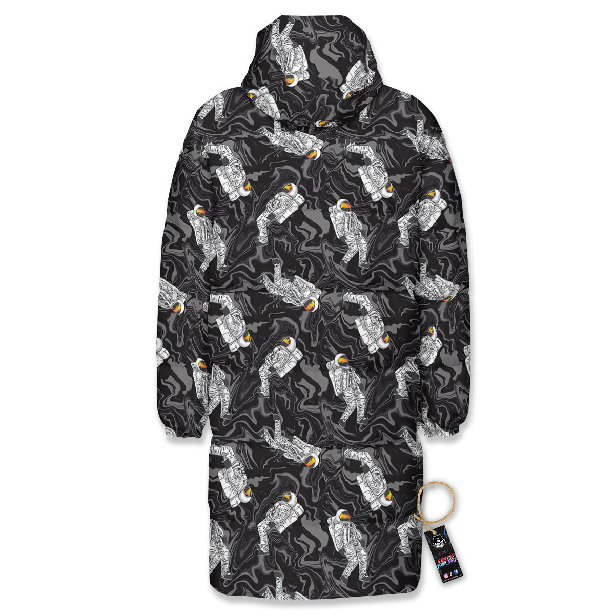 Astronaut Floating In Space Print Long Down Jacket