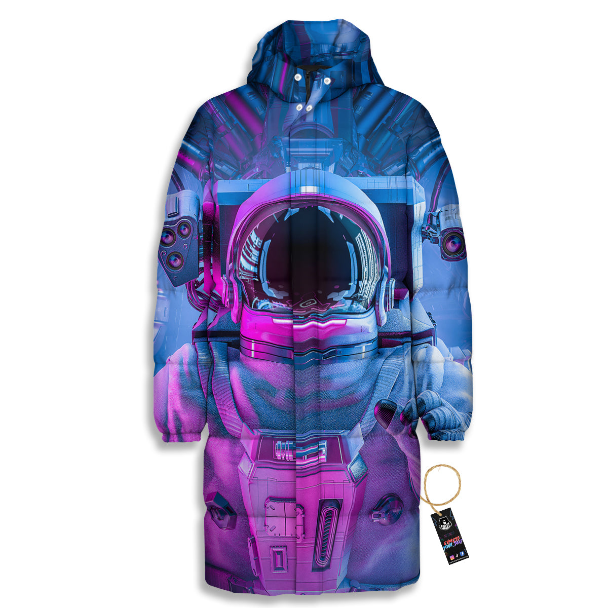 Astronaut Futuristic Print Long Down Jacket