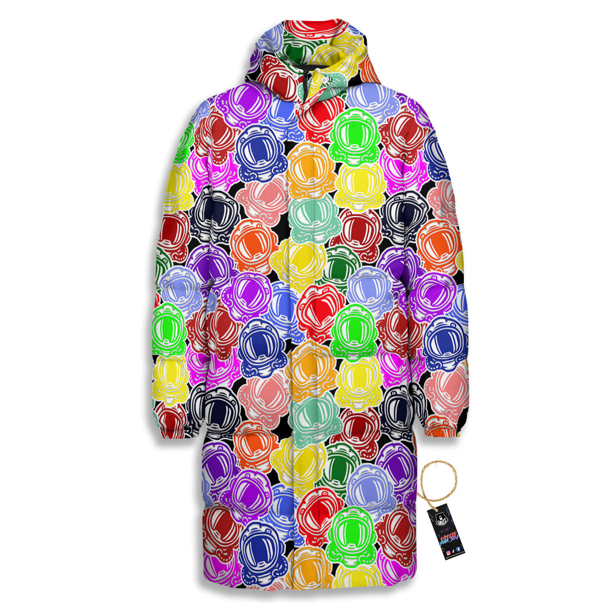 Astronaut Helmet Colorful Print Pattern Long Down Jacket