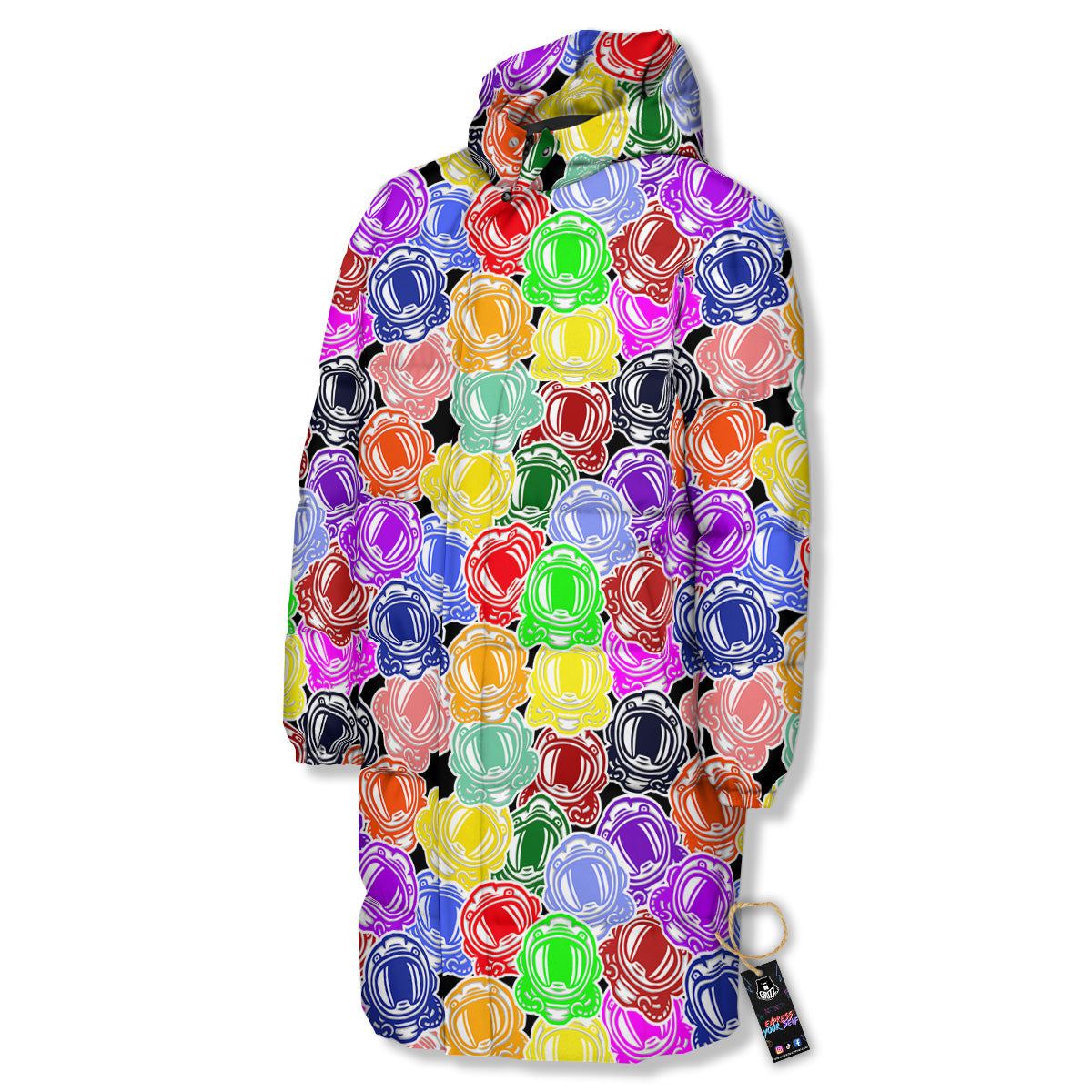 Astronaut Helmet Colorful Print Pattern Long Down Jacket