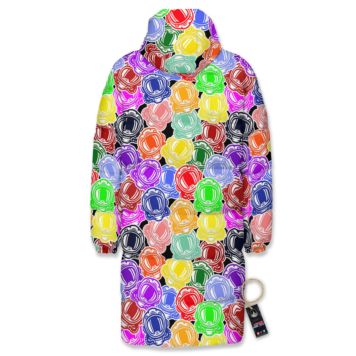 Astronaut Helmet Colorful Print Pattern Long Down Jacket