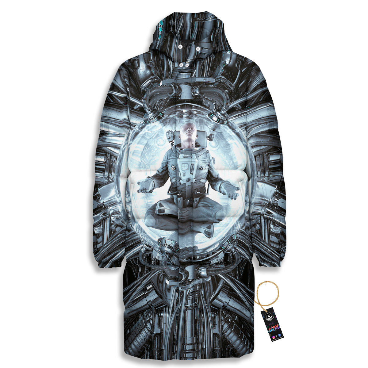 Astronaut In Machine Print Long Down Jacket