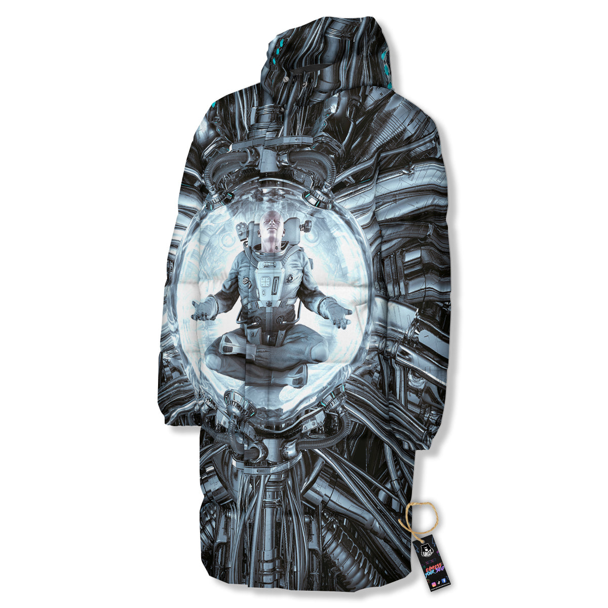 Astronaut In Machine Print Long Down Jacket