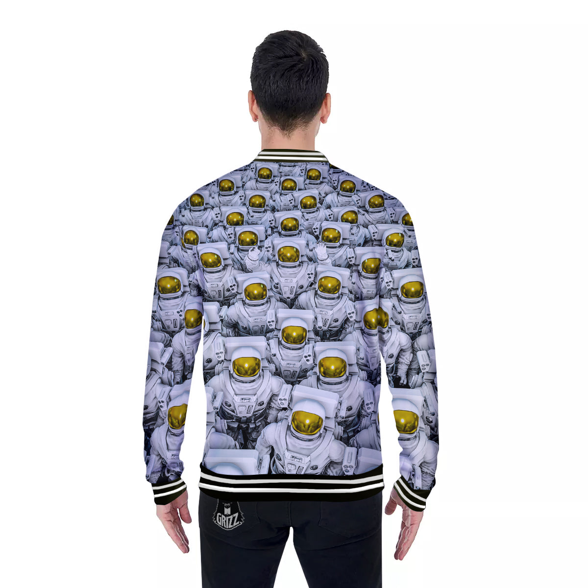 Astronauts Group Print Baseball Jacket-grizzshop