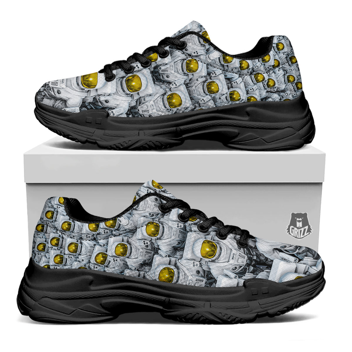 Astronauts Group Print Black Chunky Shoes-grizzshop