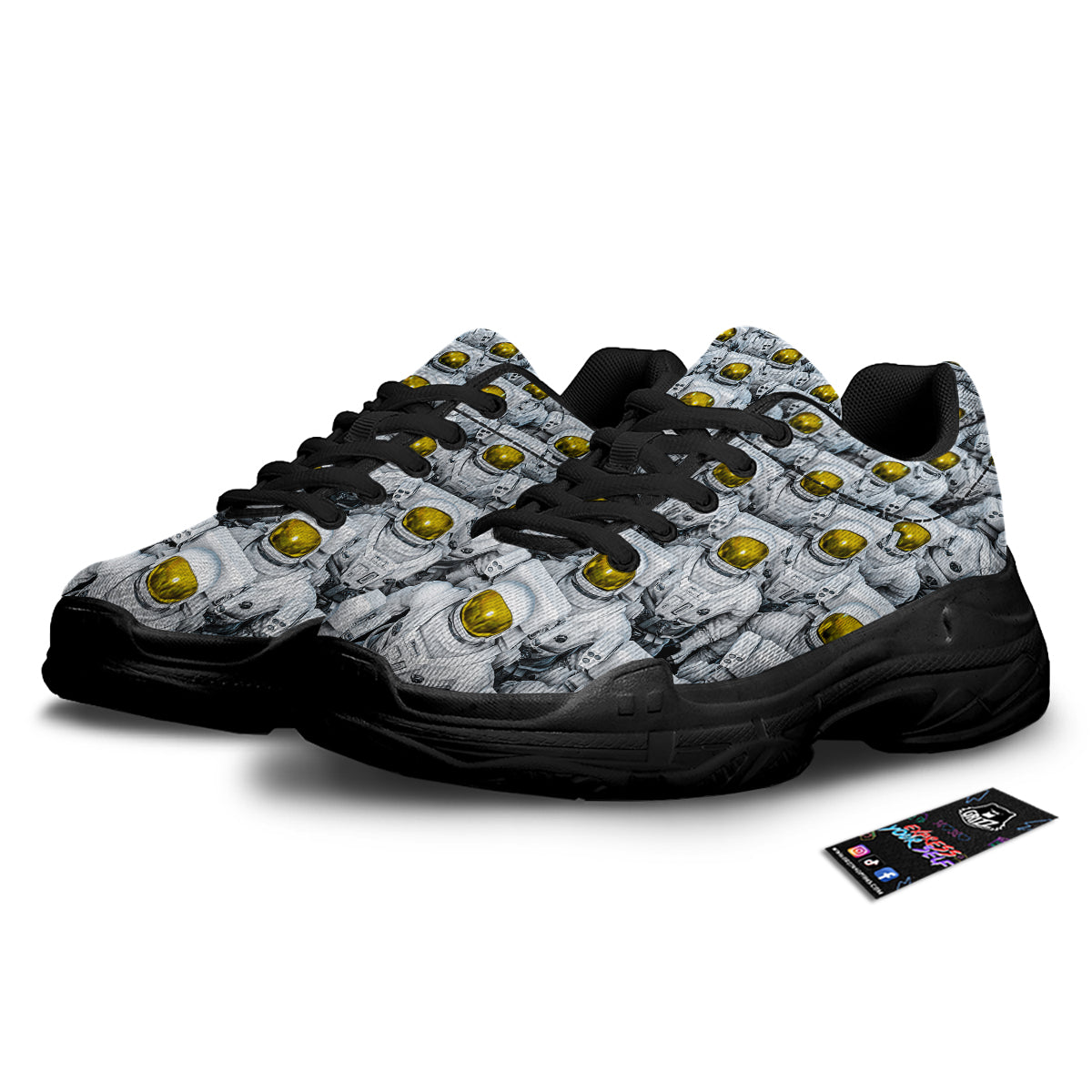 Astronauts Group Print Black Chunky Shoes-grizzshop