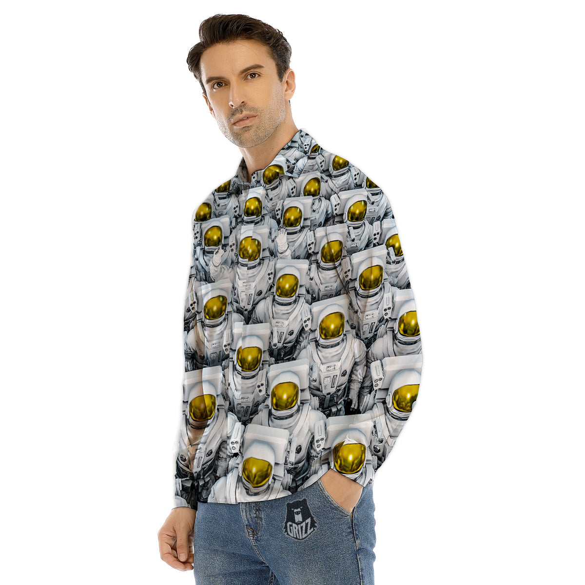 Astronauts Group Print Men's Dress Shirts-grizzshop