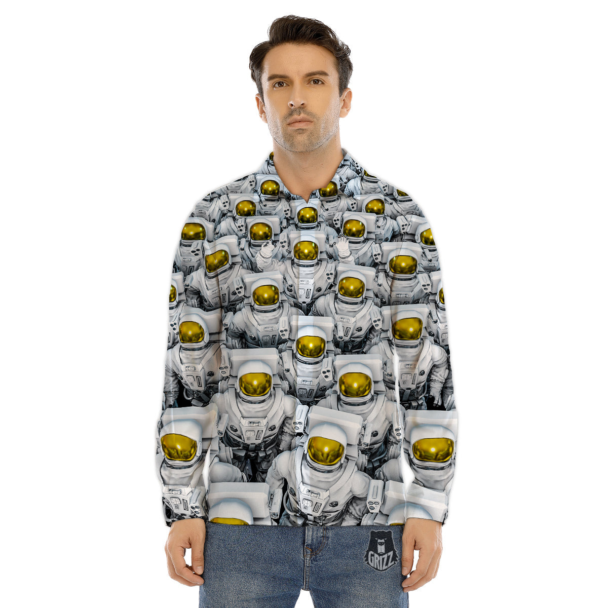 Astronauts Group Print Men's Dress Shirts-grizzshop