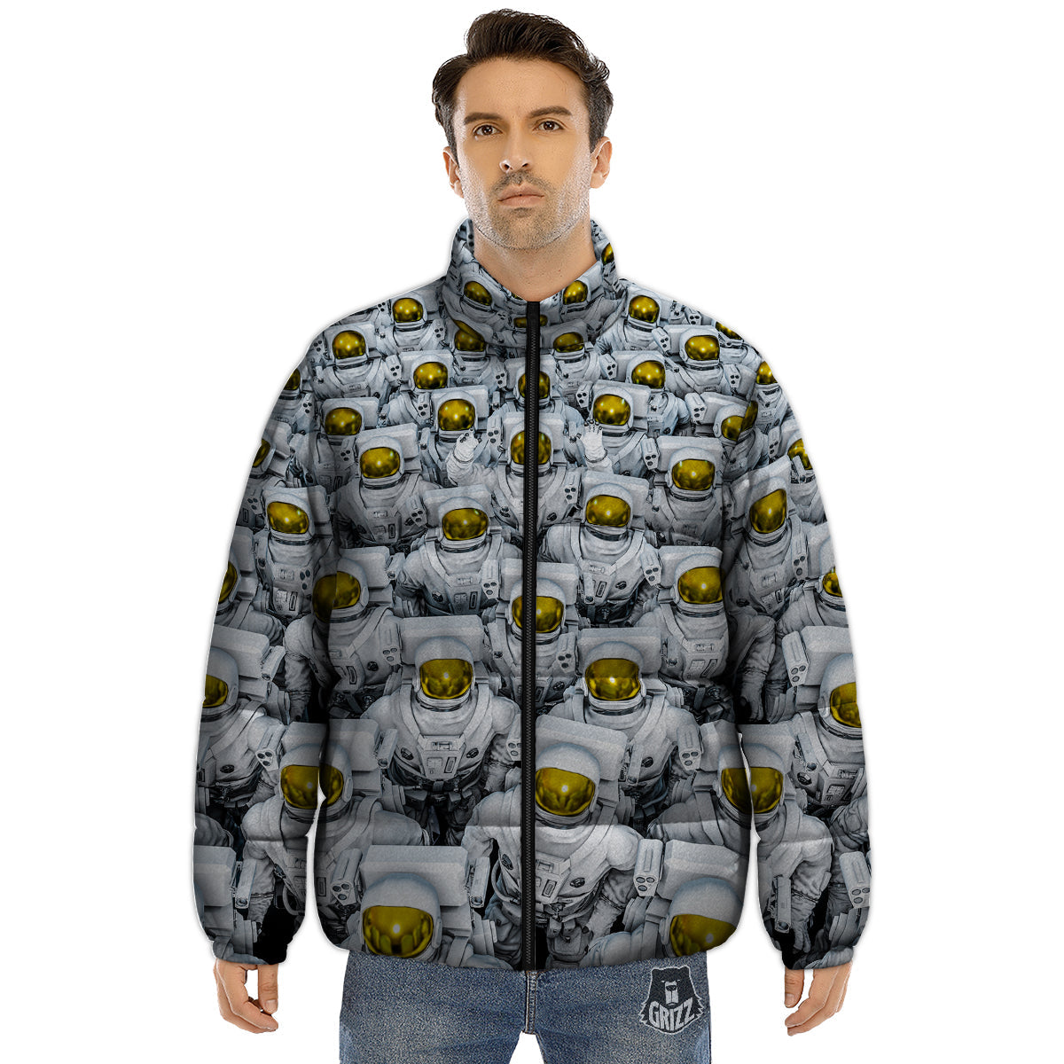 Astronauts Group Print Puffer Jacket-grizzshop