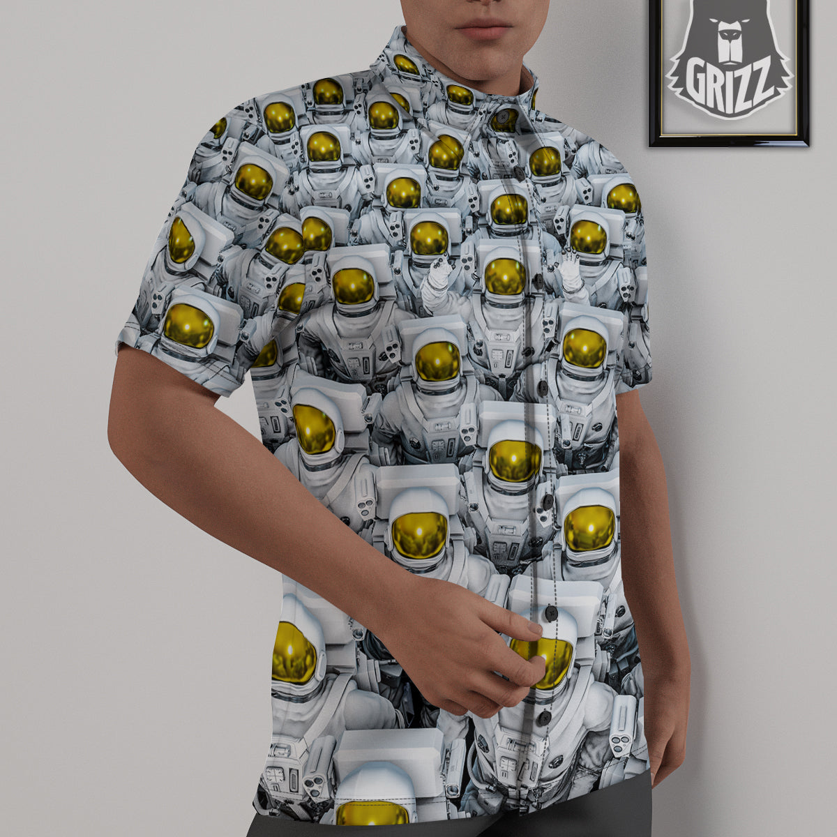 Astronauts Group Print Untucked Shirts-grizzshop
