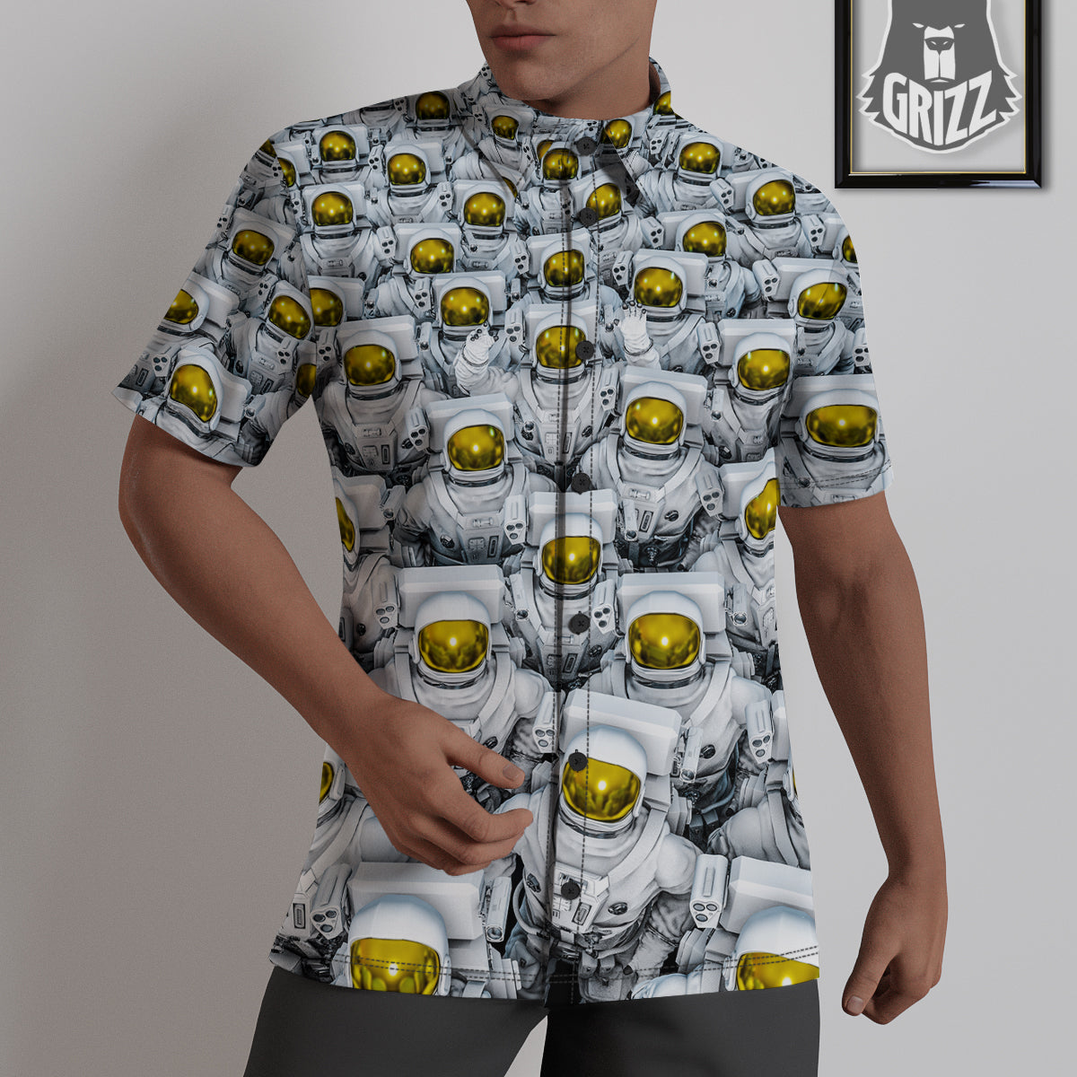 Astronauts Group Print Untucked Shirts-grizzshop