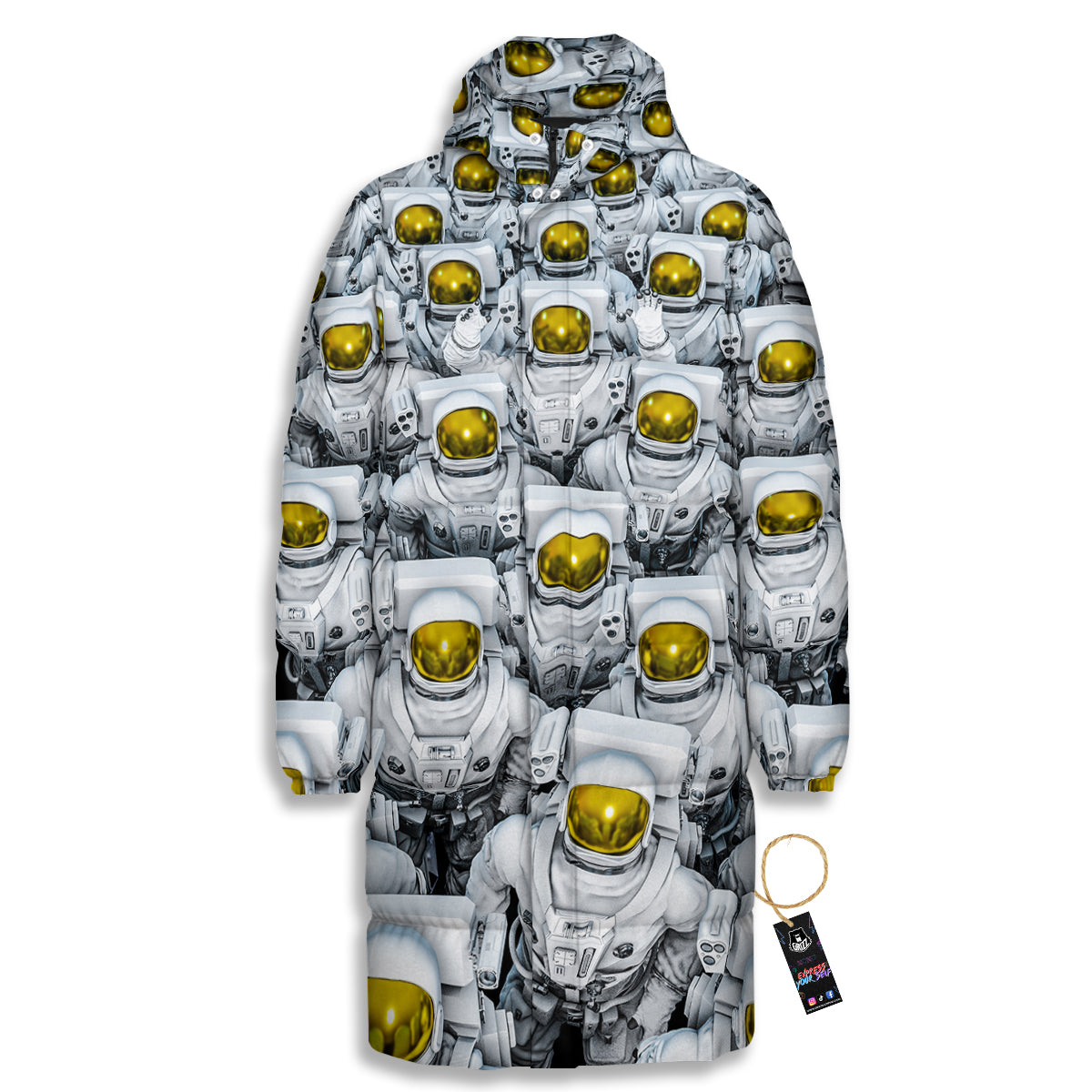 Astronauts Group Print Long Down Jacket