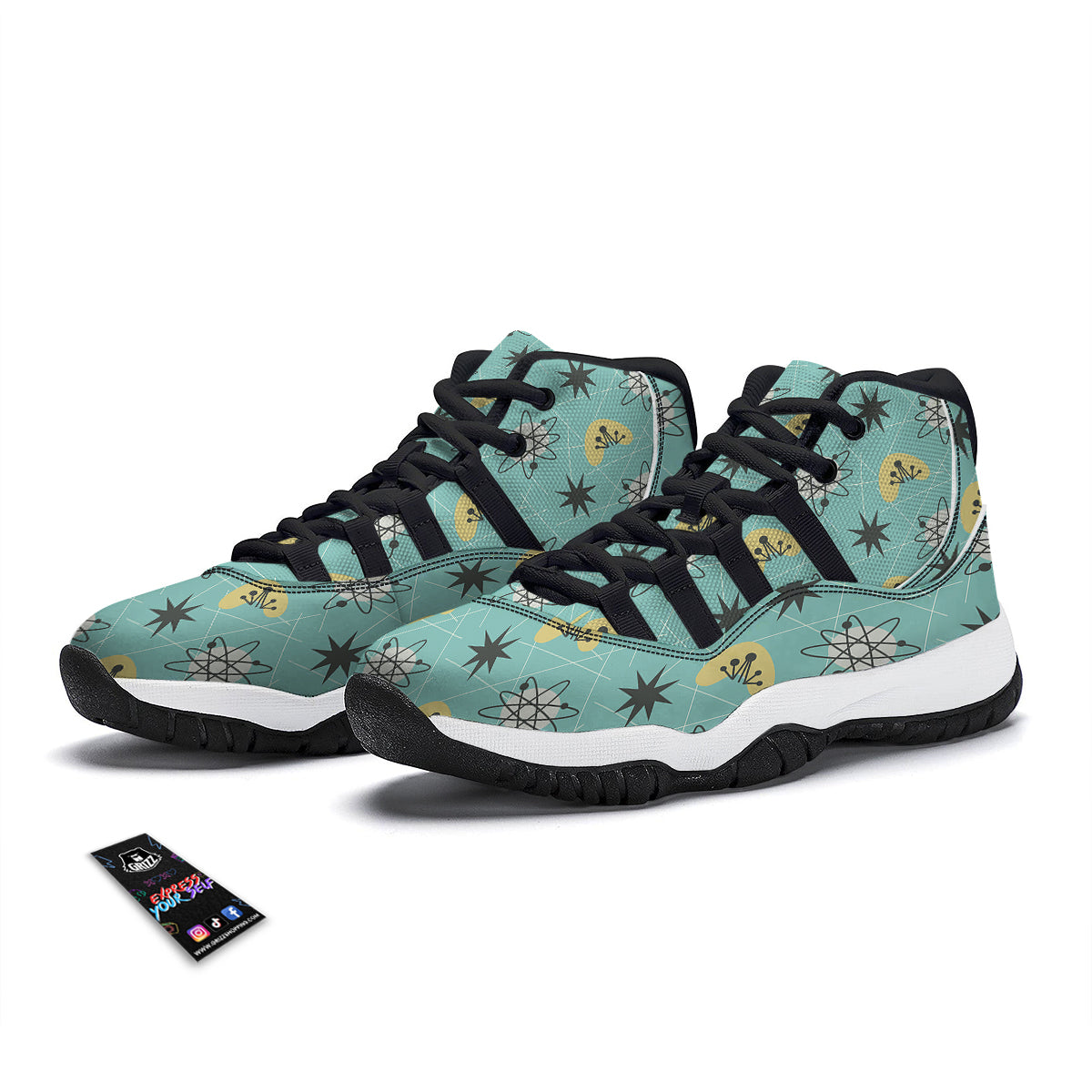 Atom Science Pattern Print Black Bball Shoes-grizzshop