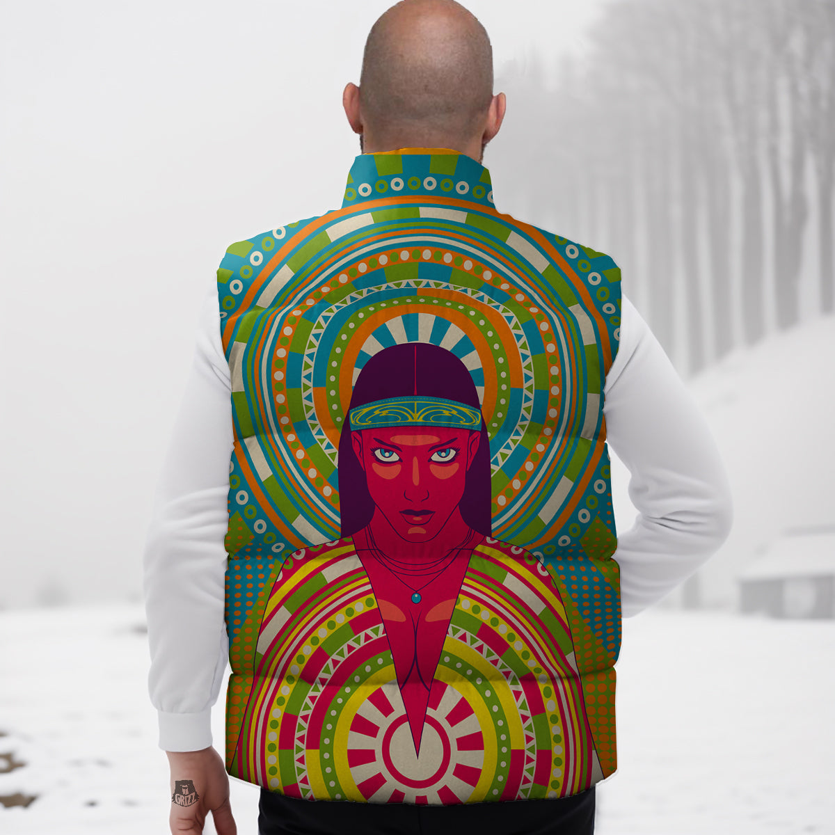 Atom Science Pattern Print Down Vest-grizzshop