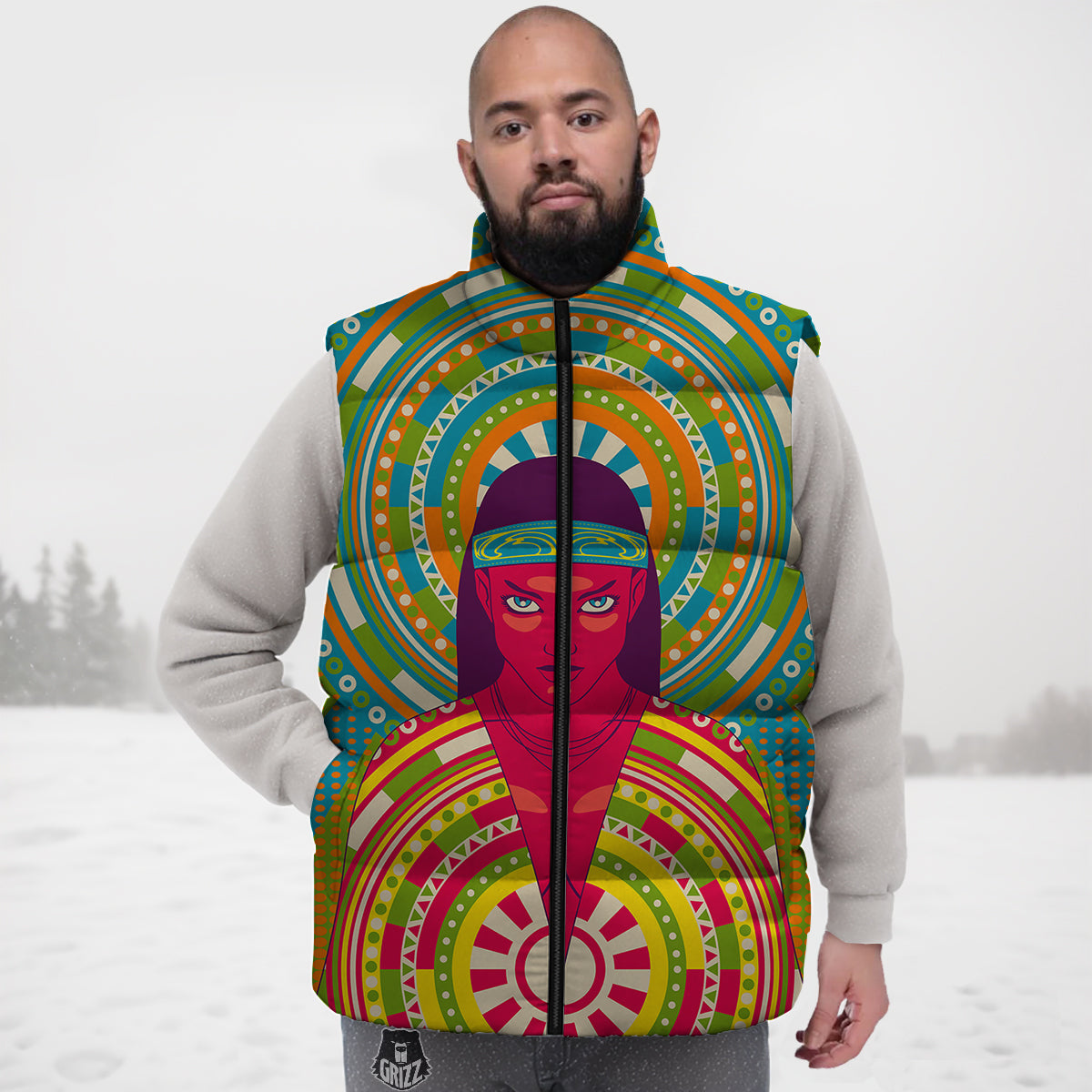 Atom Science Pattern Print Down Vest-grizzshop