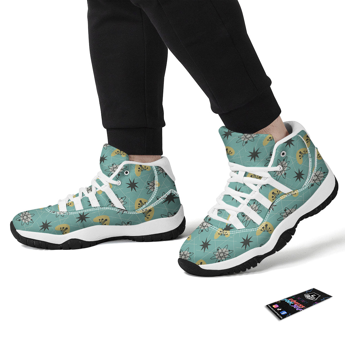 Atom Science Pattern Print White Bball Shoes-grizzshop